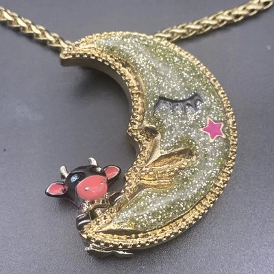 Antigo Colar Betsey Johnson Céus para Betsey Vaca Saltou Sobre Lua Celestial 16" - Imagem 1 de 4