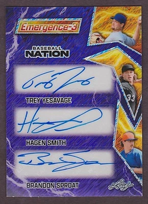 2025 Leaf Nation Triple 3 Auto Trey Yesavage Hagen Smith Brandon Sproat #/8 - Image 1 of 2