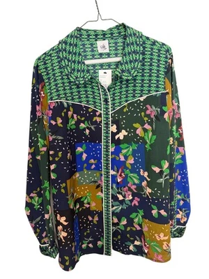 Blusa Cabi Bronco Diseño Multi Patchwork NUEVA CON ETIQUETAS L/S Cuello Mujer L Foto 1 de 4