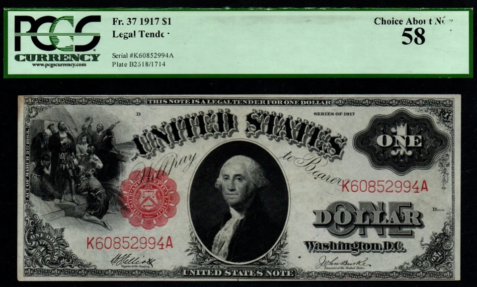 1917 $1 LARGE Size Certified PCGS Choice AU 58 Legal Tender United States Note! - Image 1 of 2