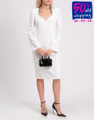 RRP €800 BADGLEY MISCHKA Sheath Dress US8 UK12 IT44 L Rhinestones Beads Lined - Image 1 of 4