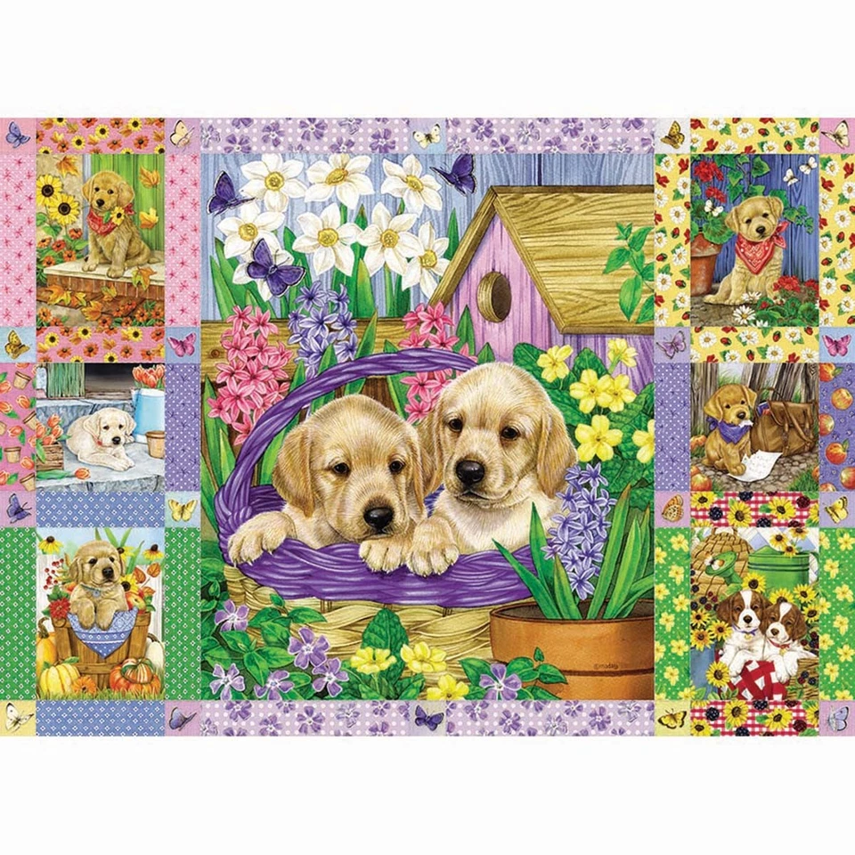 Cobble Hill Puppies & Posies Quilt Jigsaw Puzzle - Image 1 of 1