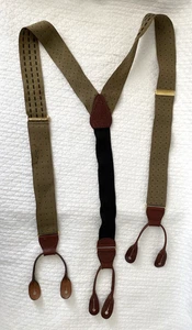 Classic Crookhorn Suspenders Olive Dot Pattern Handmade USA w/ Leather German Hd - Picture 1 of 7