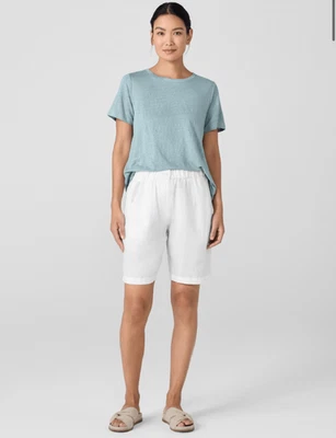Pantalón Corto Eileen Fisher Blanco 100% Lino Orgánico Foto 1 de 4