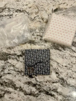 Cartera Christian Dior Saddle Trotter Oblicua Lona Cuero Triple Azul/Negro Foto 1 de 4