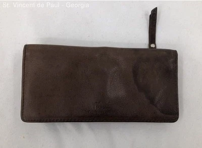 Cartera de cuero genuino marrón plegable fósil envejecido vintage excelente estado Foto 1 de 4