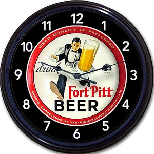 Fort Pitt Brewing Co Pittsburgh PA vassoio birra orologio da parete cameriere Ale Brew Man Cave - Foto 1 di 1