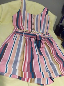 Womens HAUTE MONDE 2 Piece Pink Striped Crop Top and Shorts Set Size XL - Picture 1 of 7