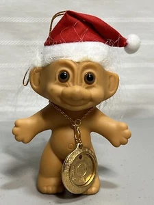 Vintage Russ Christmas Santa Hat Hanging 4" Troll Doll w/Picture Holder Necklace - Picture 1 of 10