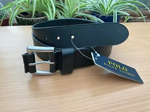 Polo Ralph Lauren cintura uomo pelle ciottolata nera 110 cm (veste 42-44") nuova prezzo consigliato £ 75 - Foto 1 di 3