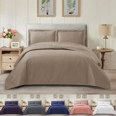 3 PIece Quilted Bedspread Monochorme Bedding Set Single Double King Size Throw - Image 1 of 4