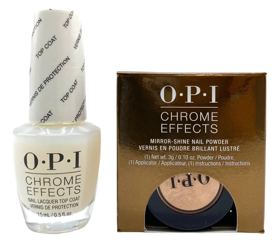 Juego de efectos cromados OPI polvo de uñas bronceado por el sol + esmalte de uñas capa superior  Foto 1 de 1