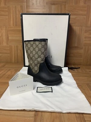 VNTG🇮🇹 GUCCI GG Supreme Monograma Botas de Lluvia Niños 27 Beige Negro Unisex 10-10.5 Foto 1 de 4