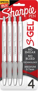 S-Gel, Gel Pens, Medium Point (0.7Mm), Pearl White Body, Black Gel Ink Pens, 4 C - Picture 1 of 6