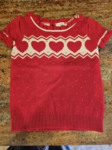 EUC Janie and Jack girls red heart knit ruffle accent sweater Size 4 - Picture 1 of 1