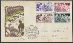 F-EX45788 GUINEA EQUATORIAL 1954 REG FDC PRO-INDIGENOUS HUNTING ELEPHANT. - Picture 1 of 2