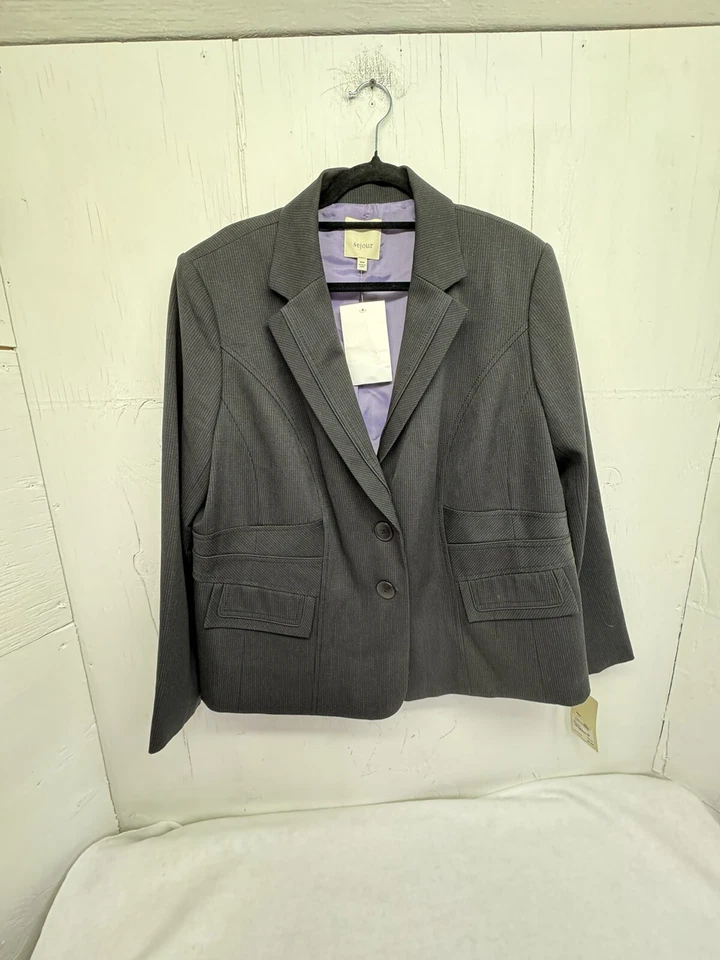 Blazer social feminino listrado preto 16 W Sejour - Imagem 1 de 4