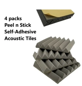  4 PK Gray Premium Self Adhesive Glue Acoustic Foam Tiles 12x12x2 Soundproofing - Picture 1 of 5