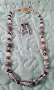  Künstler Glas Wirbel Lampwork, Hochzeitstorte, Opal Edelsteine, Facette Kristall Halskette Set  - Bild 1 von 7