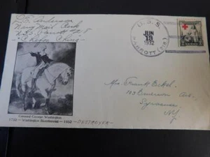 U.S.S. PARROTT DESTROYER, 3 BAR CANCEL ON SHIFTED RED CROSS STAMP, 1932 - Picture 1 of 1