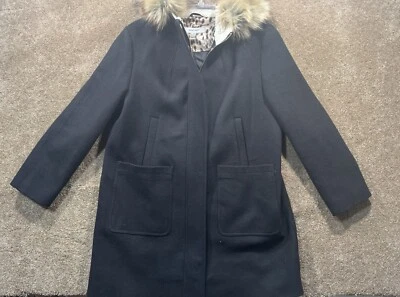 Casaco feminino Nine West preto mistura de lã GG - Capuz forrado de pele sintética - Quente BOM! - Imagem 1 de 4