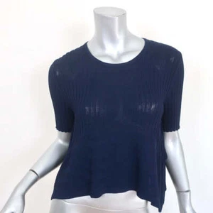 Opening Ceremony Asymmetric Crop Top Navy Linear Ribbed Knit Size Extra Small - Picture 1 of 9
