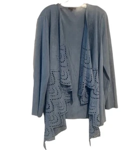 Alberto Makali Open Faux Suede Open Cardigan Dusty Blue Scalloped Edge Jacket XL - Picture 1 of 6