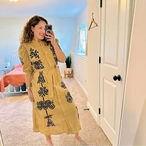 Neu mit Etikett Anthropologie Ottod'Ame Maxikleid hellbraun schwarz Baumwolle bestickt Small - Bild 1 von 16