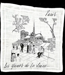 Printed Paris City Scene White Linen Handkerchief Wedding Gift Vtg - Picture 1 of 6