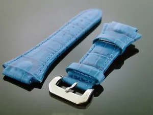 Aqua Master Techno genuine leather 22mm wide Watch Band blue color silver loop - Picture 1 of 2