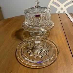 Marquis by Waterford Crystal Finley 3 in 1 Cake Plate Stand Server & Dome Lid 9" - Picture 1 of 4