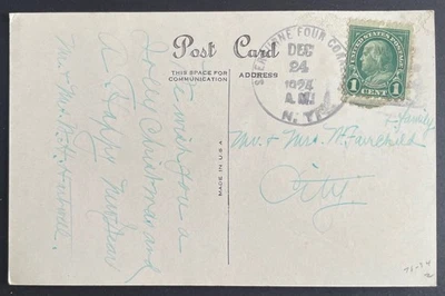 Sherburne Four Corners (DPO), New York Post Card mailed Dec 24, 1924 to City  NY - Image 1 of 2