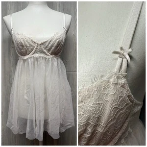 Victoria Secret Sexy Lingerie Ivory Champagne Sheer Back Slit Open Size S - Picture 1 of 6
