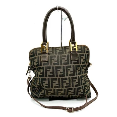 Bolso de Mano FENDI FF Zucca Cuero 2 Vías Hombro Marrón Dorado Herrajes De Colección Foto 1 de 4