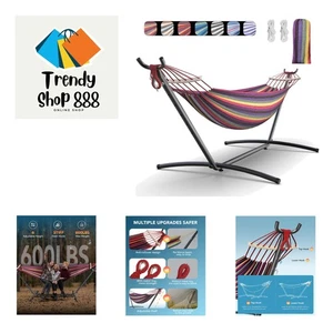 Double Hammock with Heavy-Duty Steel Stand - 600lbs Capacity, Portable & Easy - Picture 1 of 9