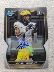 Andrel Anthony 2022 Bowman University 1st Bowman Chrome Base Auto Michigan - Picture 1 of 2
