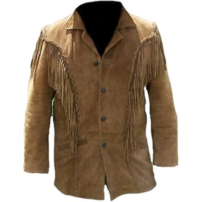 Genuine Suede Leather Western Fringe Jacket Cowboy Native American Style - Image 1 of 3