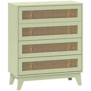 Green Chest of Drawers Rattan Effect 4 Drawer Dresser Storage Elevated Legs Unit - Picture 1 of 10