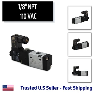 1/8'' 3 Way, 2 Position Pneumatic Solenoid Valve, 110V AC Coil, Air Return - Picture 1 of 7