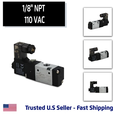 ATLANTIC VALVES 1/8'' 3 Way, 2 Position Pneumatic Solenoid Valve, 110V AC Coil, Air Return