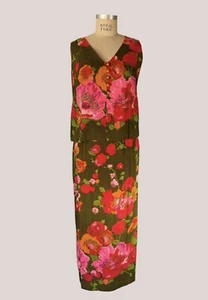 Vintage 60s Pink Red Green Floral Blouse Pencil Skirt Set Fab S/M - Picture 1 of 11