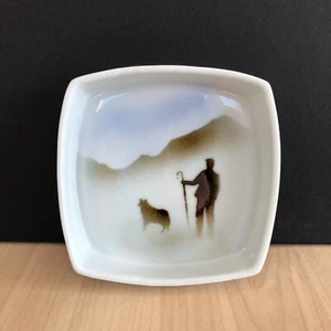 Highbank Studio Pottery Sheepdog & Shepherd Trinket Dish Key Bowl Scotland 10cm - Picture 1 of 8