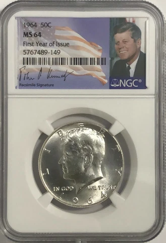 1964 P NGC MS64 SILVER KENNEDY HALF DOLLAR FIRST YEAR ISSUE JFK COIN SIGNATURE Cover