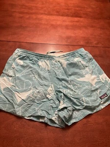 Patagonia Womens Shorts Large Teal Blue Hawaiian Floral Summer Swim 51884 - Picture 1 of 4
