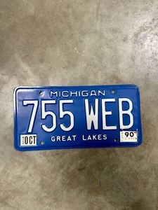 1990 Michigan Nummernschild Great Lakes blau # 755-WEB - Bild 1 von 4