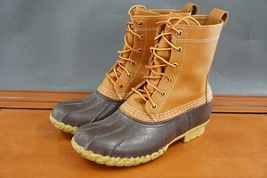 L.L. Bean Mid Boot Youth Size 4 Shoe Brown Leather Lace Up Hunting Duck Boots - Picture 1 of 10