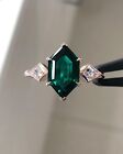 2.80Ct Green Hexagon Cut Simulated CZ Solitaire Wedding 925 Sterling Silver Ring