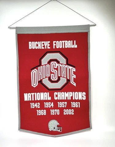 Ohio State Buckeye 1942-2002 National Champions Football Wool Banner 36x24 NCAA Cover