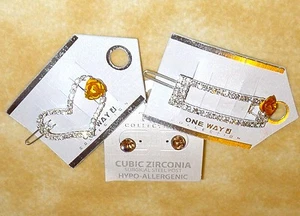NEW 3 amber & white colored jewelry earring & 2 barrettes $8.97 VALUE!! - Imagen 1 de 4
