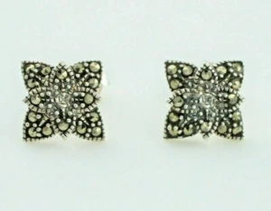 925 Plata Esterlina Marcasita Elegante Tuerca Pendientes - Imagen 1 de 3